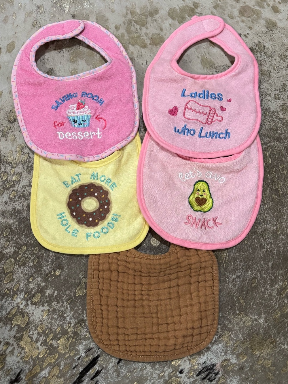 Cute Pink & Yellow Baby Bib Set with Brown Cotton Bib